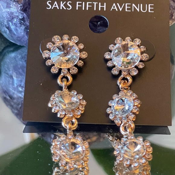 Saks Fifth Avenue Jewelry - Saks Fifth Avenue Gold Crystal Floral Earrings Glamour Fairy whimsical